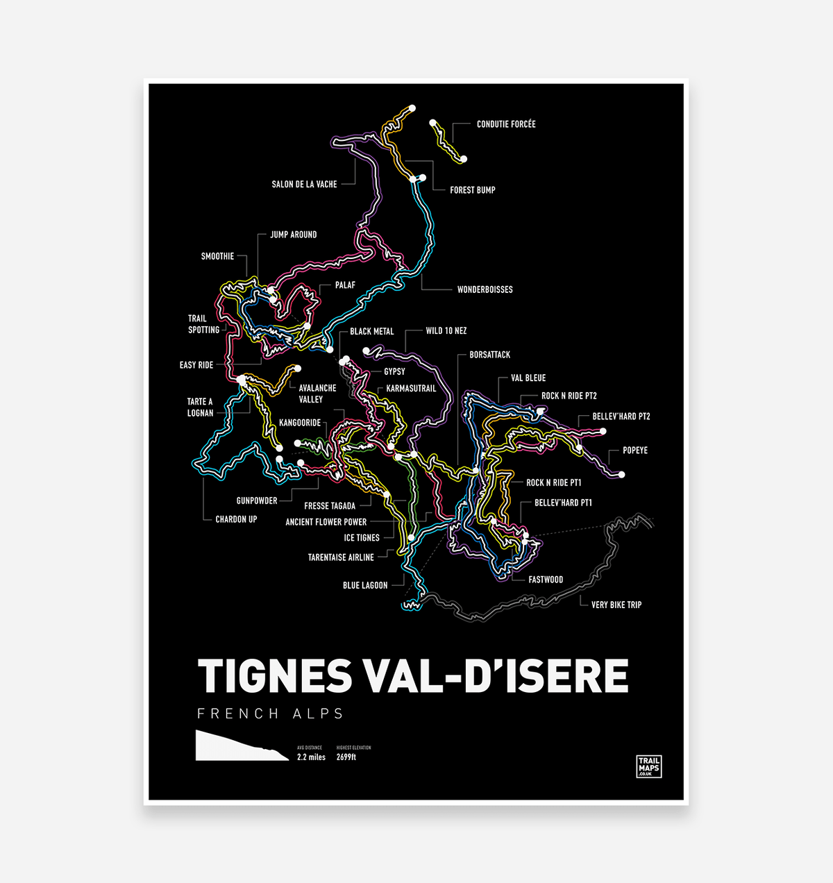 Tignes Val D'Isere Art Print - TrailMaps