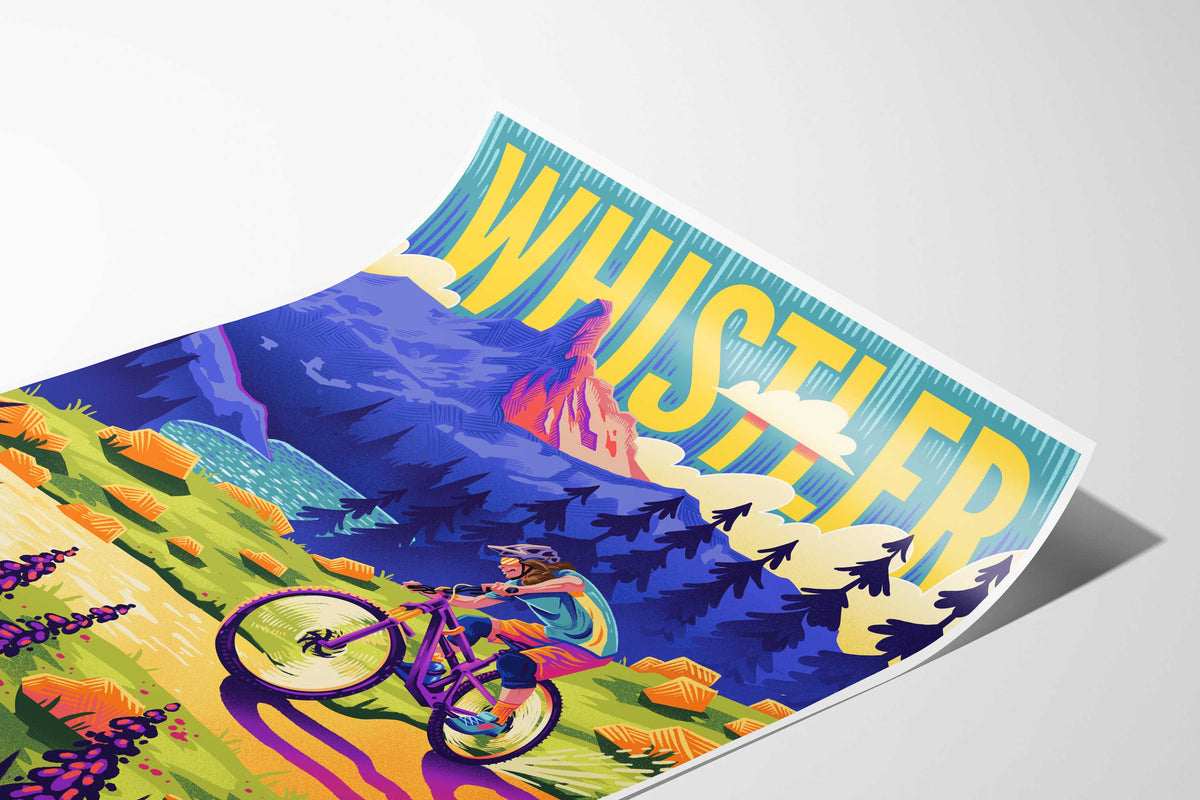 Whistler Mountain Biking Travel Art Print - TrailMaps