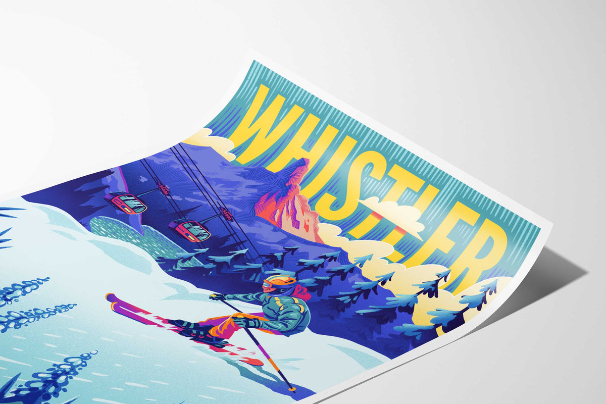 Whistler Skier Travel Art Print - TrailMaps