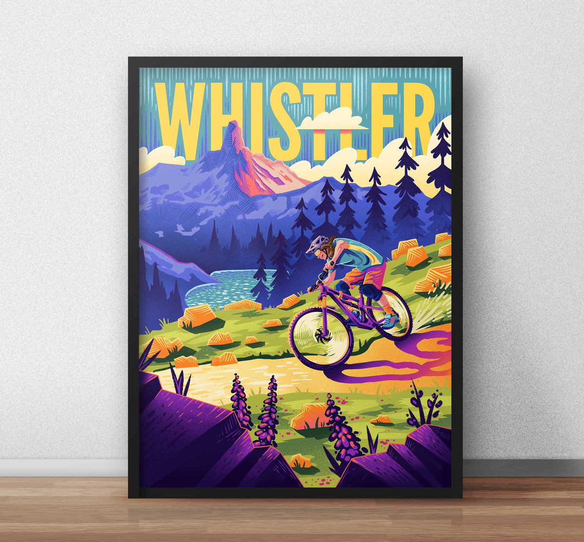 Whistler Mountain Biking Travel Art Print - TrailMaps
