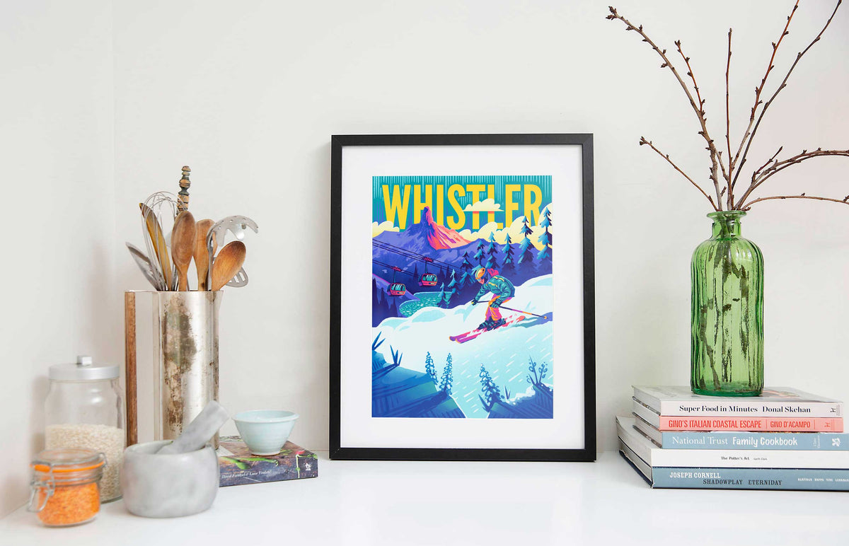 Whistler Skier Travel Art Print - TrailMaps
