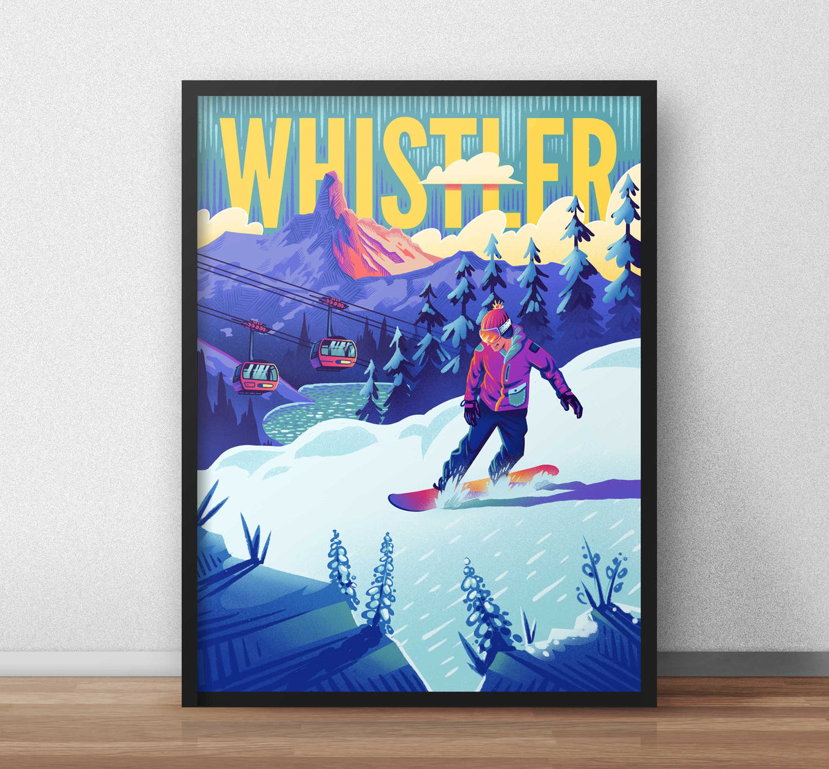 Whistler Snowboarder Travel Art Print - TrailMaps
