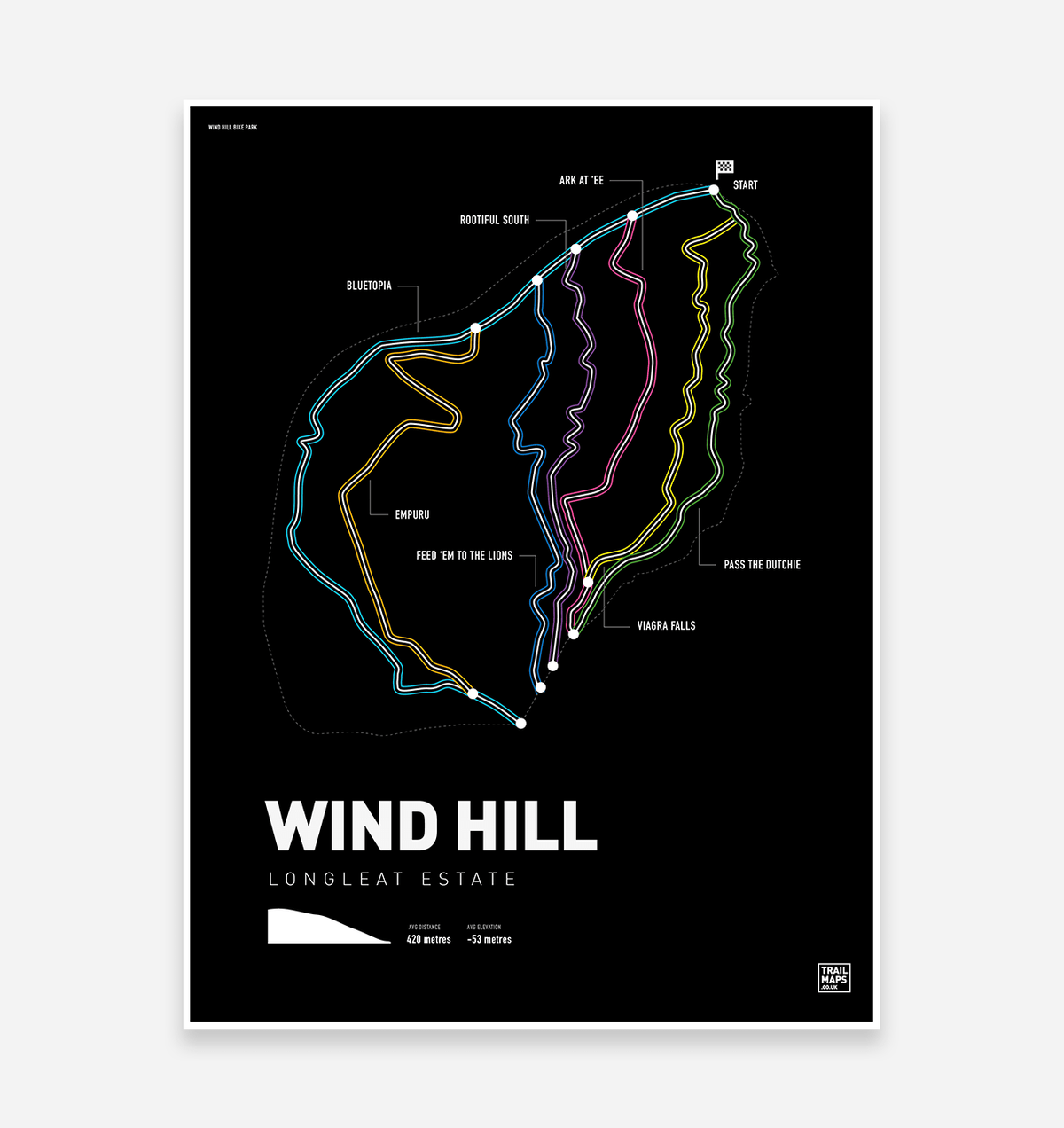 Wind Hill Bike Park Art Print - TrailMaps